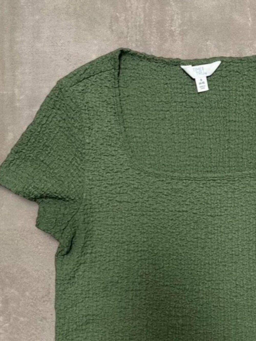 Olive Green Textured Square Neck Top Size Small - Picture 2 of 3